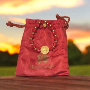 Rustic Cuff Red and Gold Beaded Bracelet with Charm